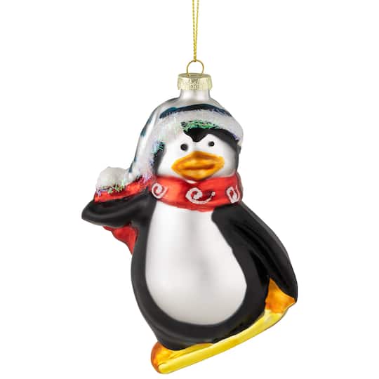 Northlight 4.25" Snowboarding Penguin Glass Christmas Ornament | Michaels®